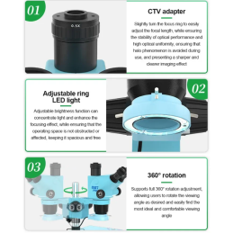 RELIFE RL-M6T Pro B11 – Trinokulares HD Stereo-Mikroskop 6,5X–65X Zoom mit LED-Ringlicht für Handy-Reparatur