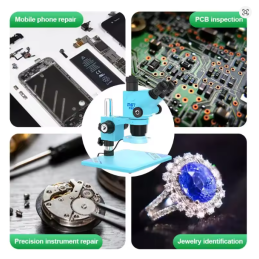 RELIFE RL-M6T Pro B11 – Trinokulares HD Stereo-Mikroskop 6,5X–65X Zoom mit LED-Ringlicht für Handy-Reparatur