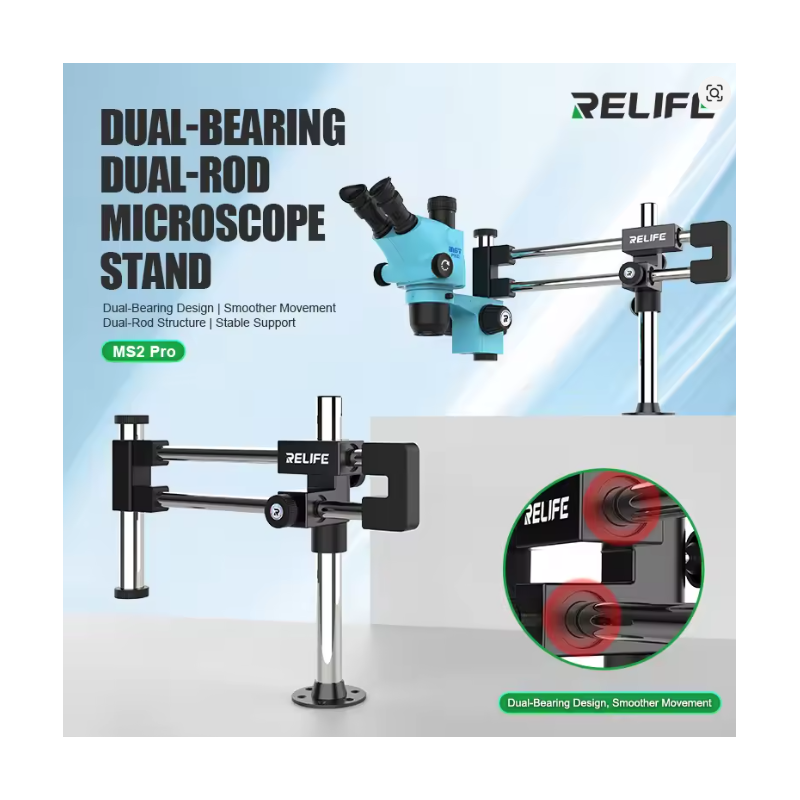 RELIFE MS2 Pro – Doppellager-Mikroskopständer | 360° Rotation, Doppelstangen-Design, Universell kompatibel