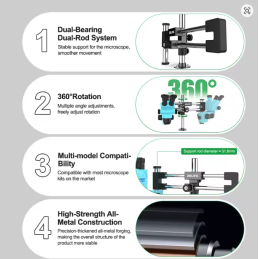RELIFE MS2 Pro – Doppellager-Mikroskopständer | 360° Rotation, Doppelstangen-Design, Universell kompatibel