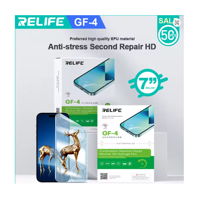 RELIFE GF-4 Druckresistenter HD-Hydrogelfilm – Schutzfolie mit Aufladecode für Folien-Schneidemaschinen – 50 Stück