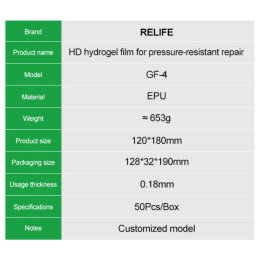 RELIFE GF-4 Druckresistenter HD-Hydrogelfilm – Schutzfolie mit Aufladecode für Folien-Schneidemaschinen – 50 Stück