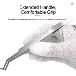 RELIFE ST-20L Präzisions Pinzette mit gebogenen Spitzen – Hohe Härte, Anti-Verformung, ideal für Motherboard & IC-Reparaturen