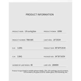 TBK-605 UV Aushärtungs-/Curing-Box – 100 W LED-Box für Smartphone-Displays, OCA/LOCA & Klebebehandlung