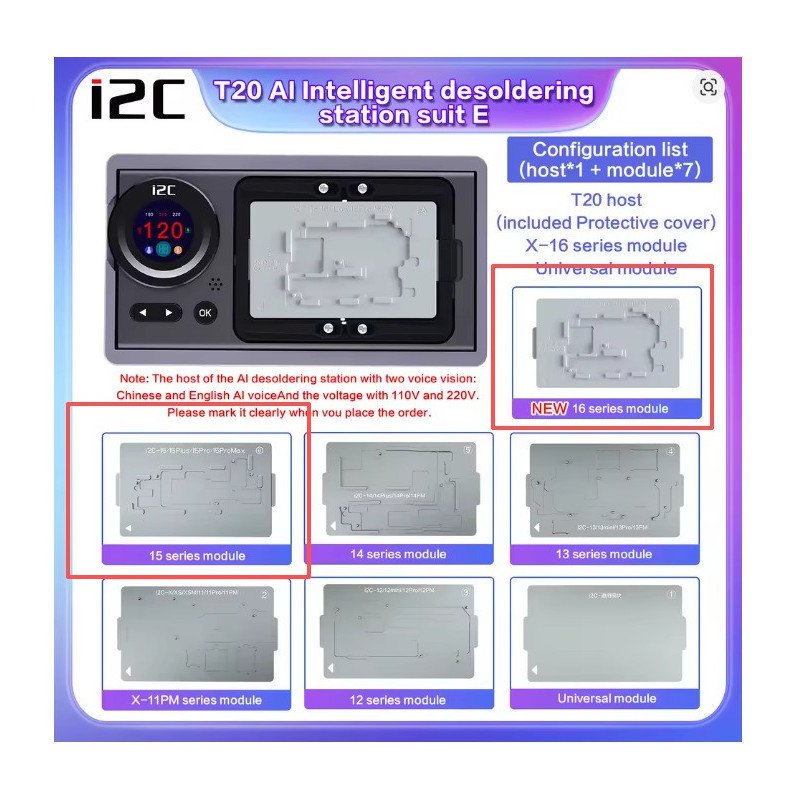 Modul für i2C T20 AI Intelligente Entlöt-Vorheizstation für IPhone X-17 Android PCB IC Motherboard Trennplattform Reparatur
