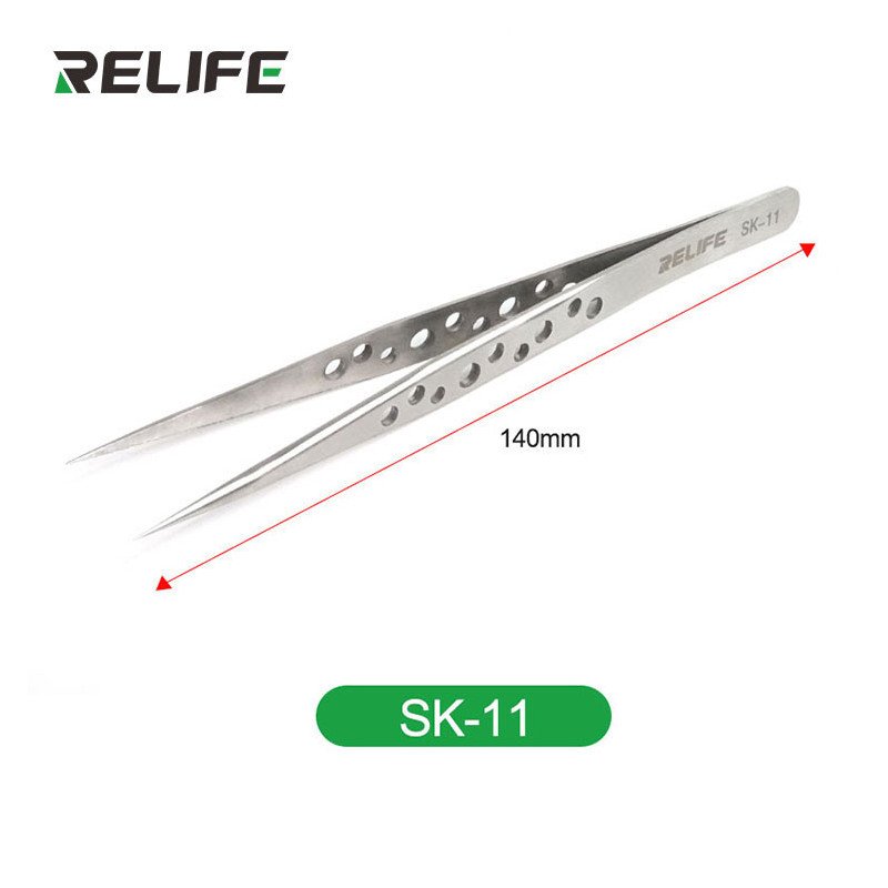 RELIFE SK-11 / SK-15 Präzisions-Pinzette – Edelstahl, mit Lochdesign | Gerade (SK-11) & Gebogen (SK-15)