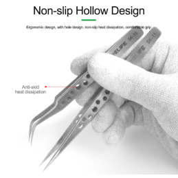 RELIFE SK-11 / SK-15 Präzisions-Pinzette – Edelstahl, mit Lochdesign | Gerade (SK-11) & Gebogen (SK-15)
