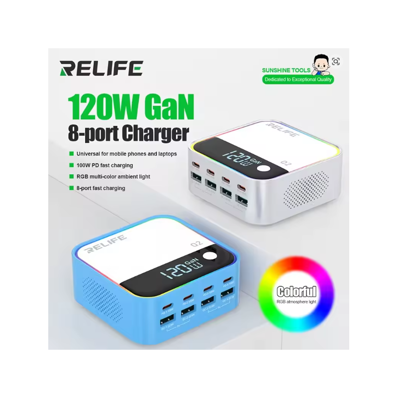 RELIFE Q2 120W 8 Port GaN Ladegerät Dual PD/Dual QC/SCP