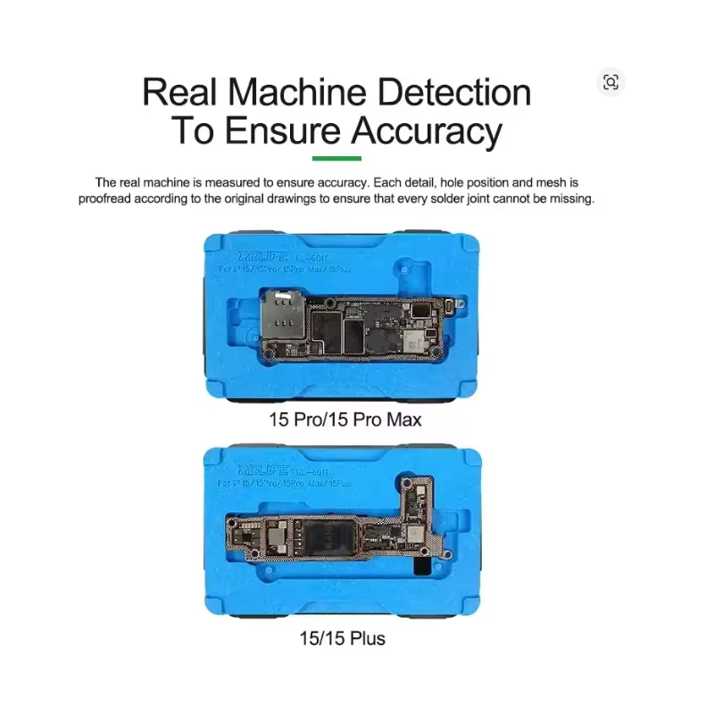 RELIFE RL-601T 26-in-1 Reballing-Set | iPhone X–16 Pro Max Middle Layer Board Plant Tin Plattform mit 3D-BGA-Schablonen
