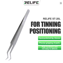 RELIFE ST-20L Präzisions Pinzette mit gebogenen Spitzen – Hohe Härte, Anti-Verformung, ideal für Motherboard & IC-Reparaturen