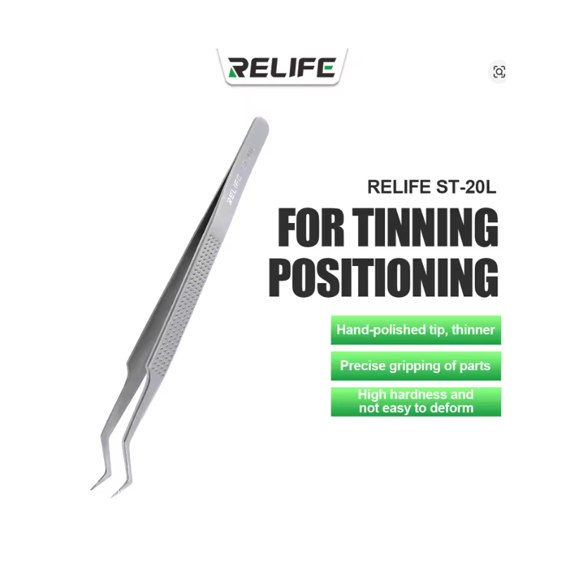 RELIFE ST-20L Präzisions Pinzette mit gebogenen Spitzen – Hohe Härte, Anti-Verformung, ideal für Motherboard & IC-Reparaturen