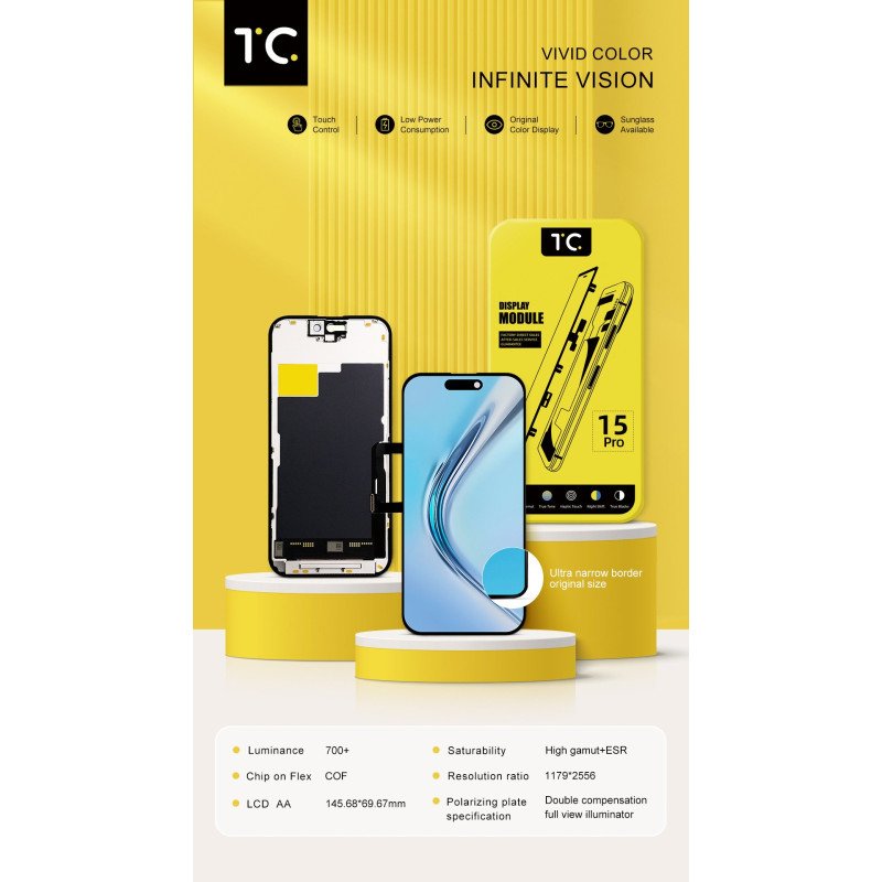 TC FHD COF Incell Display für iPhone 15 Pro - 120 Hz