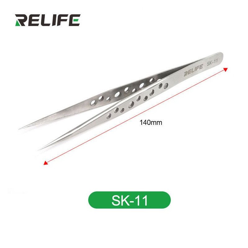 RELIFE SK-11 / SK-15 Präzisions-Pinzette – Edelstahl, mit Lochdesign | Gerade (SK-11) & Gebogen (SK-15)
