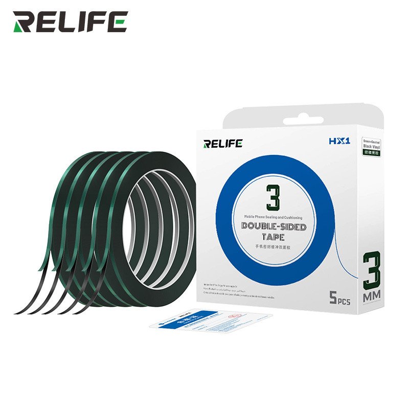 RELIFE HX1 Klebeband – DOPPELSEITIGES KLEBEBAND/3 mm/grün beschichtet/5 Stück