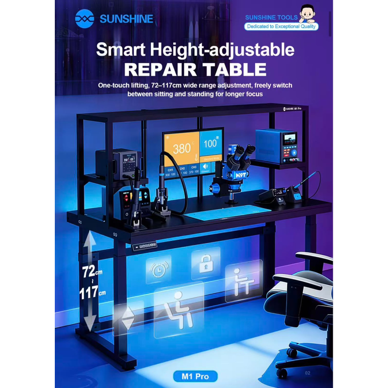 Qianli & YCS „Rock-Solid“ Reparatur Workstation Tisch 1.5m mit LED-Beleuchtung & Schwenkarmhalterung