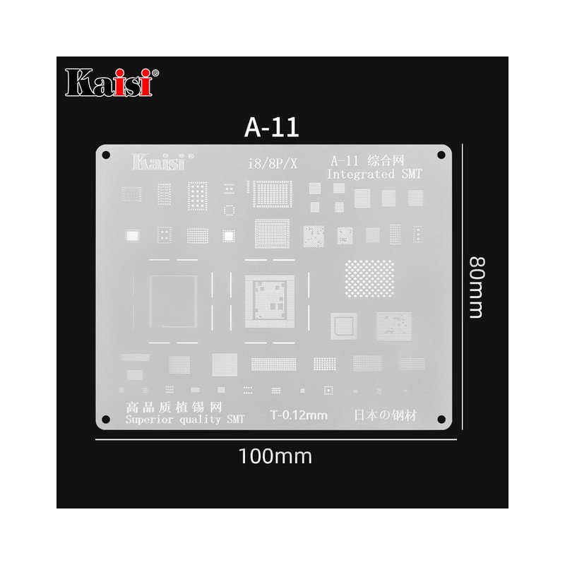 Kaisi 0,12 mm BGA-Reballing-Schablone für iPhone IC/CPU (A-11) | XS/XR/XS Max