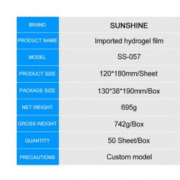 Hydrogel Schutzfolie SS-057 füür Sunshine 890C Foliermaschine